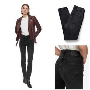 ANINE BING McGraw High Rise Straight Leg Jeans Minimalist Western Black 27